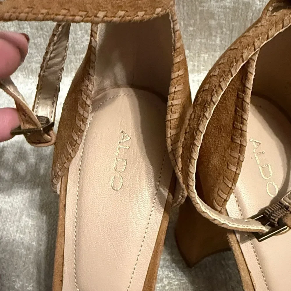 Aldo Elvyne suede open-toe casual ankle strap block heels